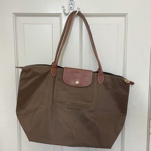 Long Champ large tote coffee brown le pliage